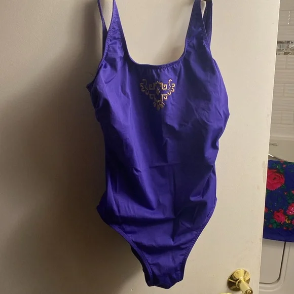 Purple Swimsuit with Gold Embroidery - Picture 4 of 7